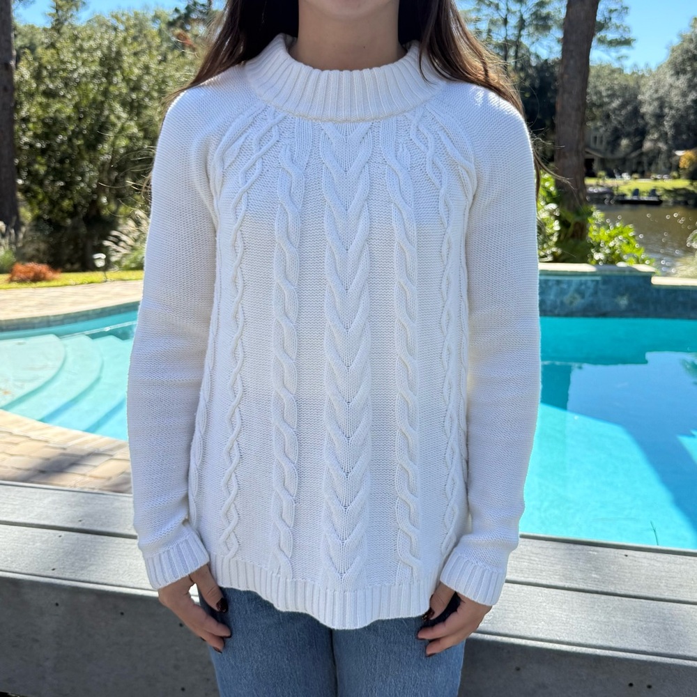 Talbots Cream Cable Knit Turtleneck Sweater